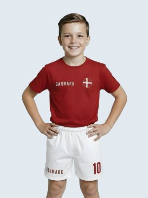 Denemarken, Nationaal elftalset, Kinderen, T-shirt en Shorts, Met Print, Eigen Naam en Nummer